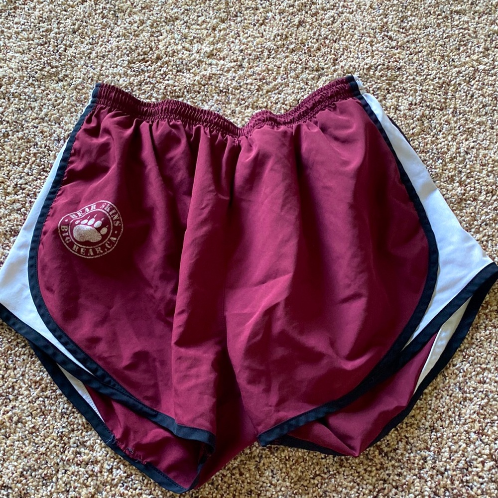 Sport-Tek burgundy running shorts (big bear CA logo)